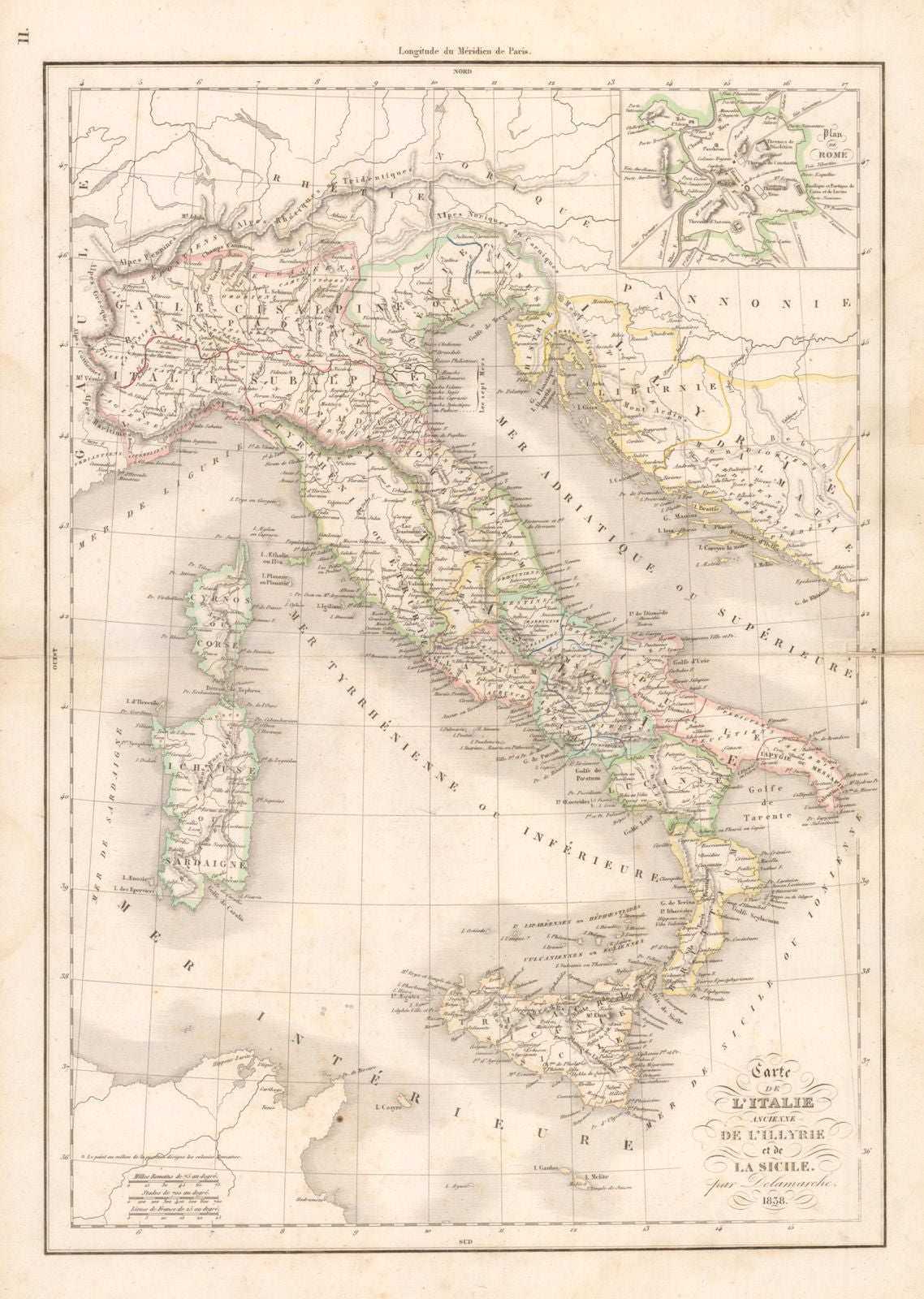 'Carte de l'Italie Ancienne de l'Illyrie et de La Sicile'. DELAMARCHE 1838 map